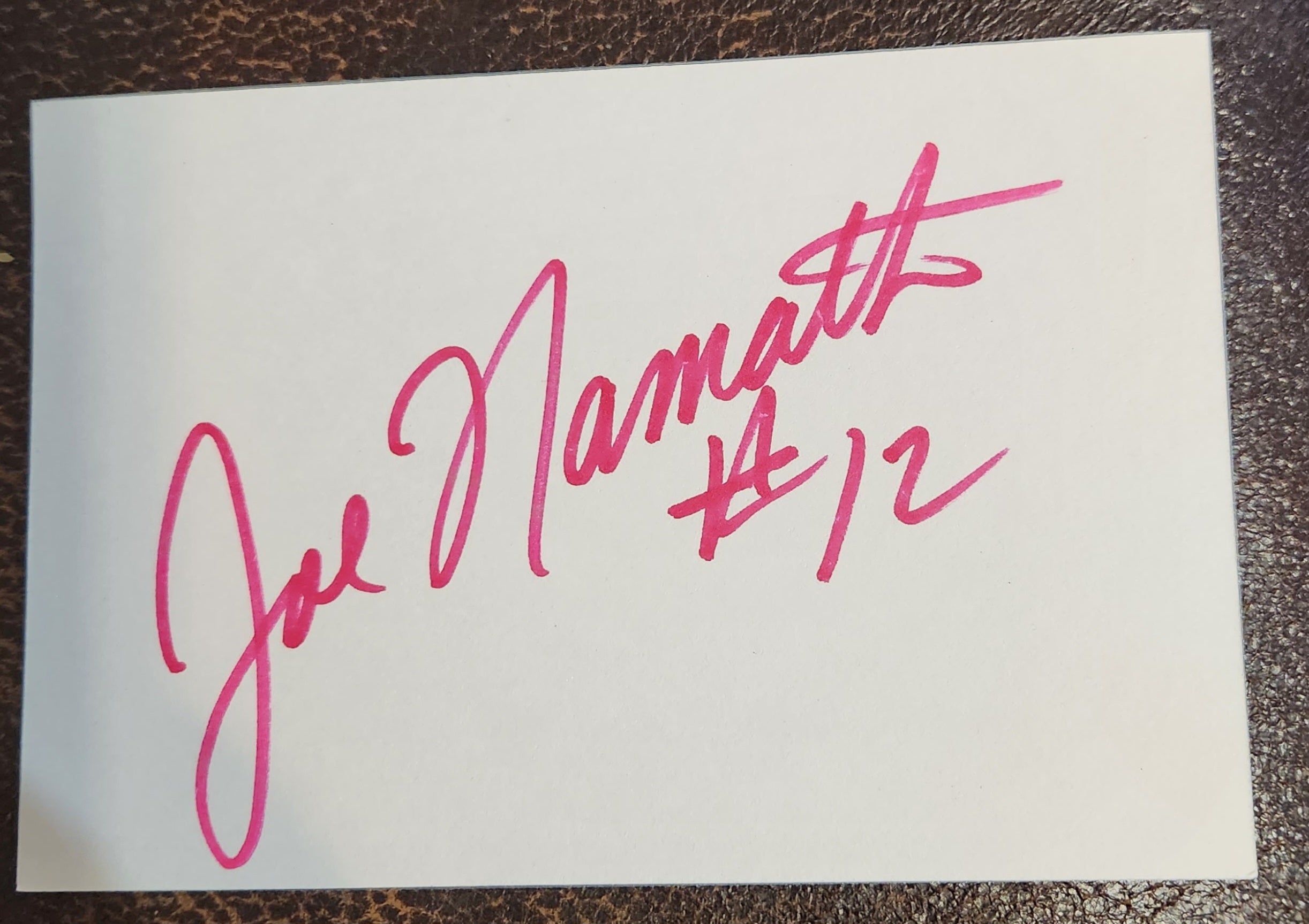 LEGENDARY JETS QUARTERBACK JOE NAMATH HAND SIGNED CARD