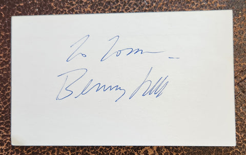 ENGLISH COMEDIAN BENNY HILL HAND SIGNED CARD D.1992