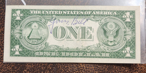 ALCOHOLIC ANONYMOUS FOUNDER BILL WILSON HAND SIGNED BACK OF ONE DOLLAR BILL D.1971