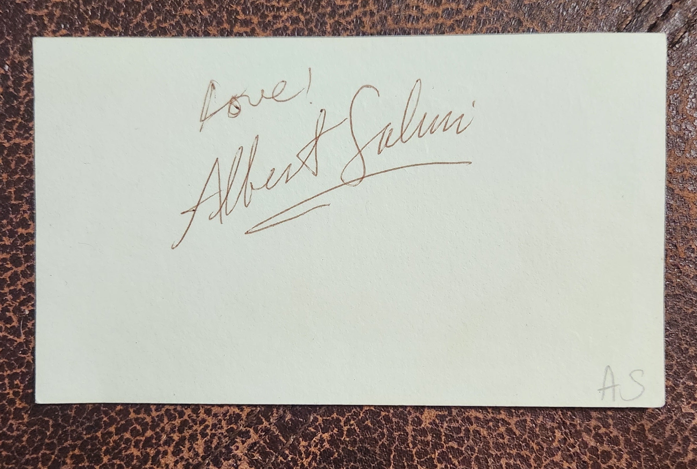 RARE ACTOR ALBERT SALMI HAND SIGNED CARD D.1990