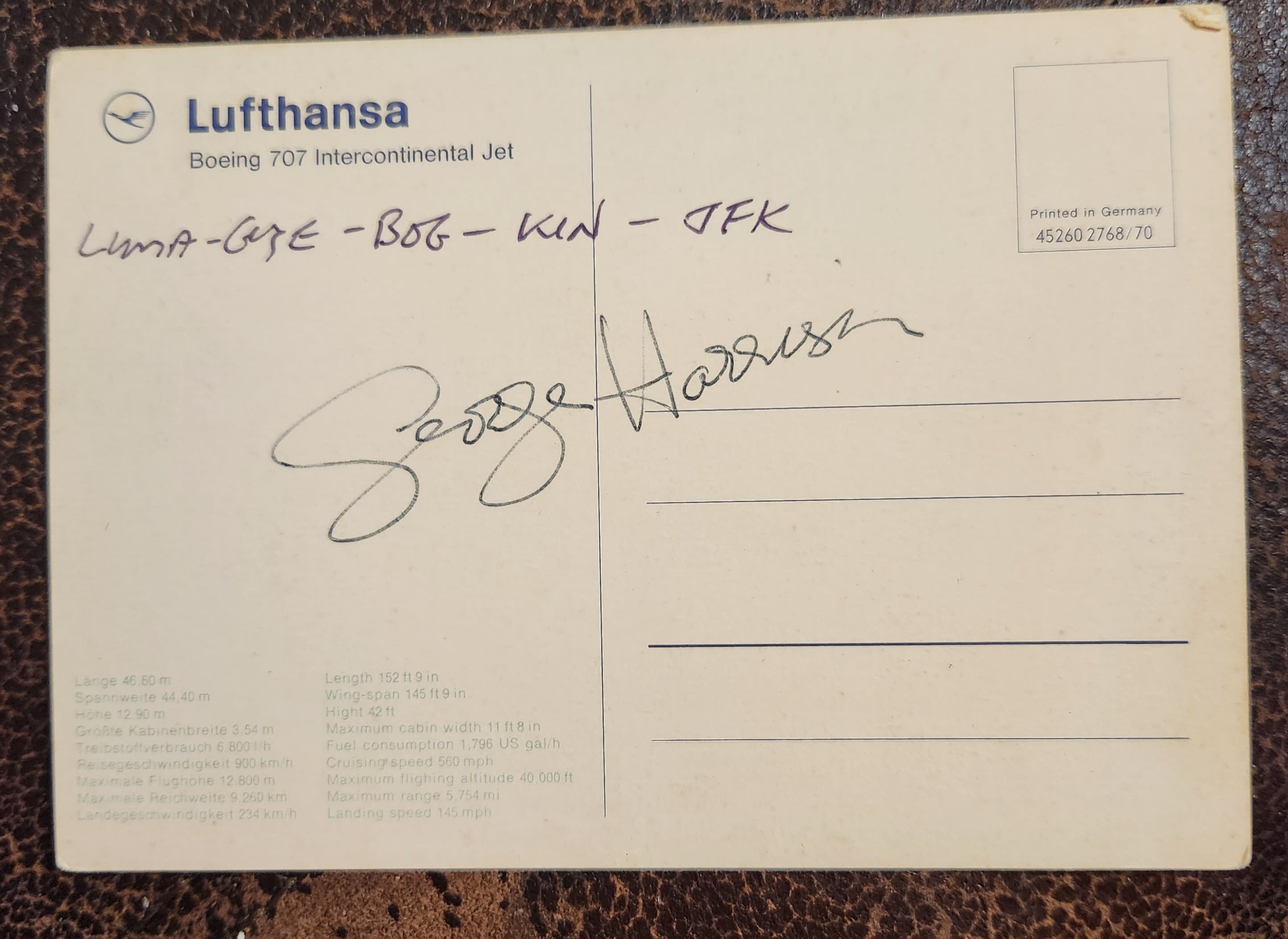 THE BEATLES LEAD GUITARIST GEORGE HARRISON HAND SIGNED POSTCARD D.2001