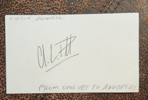 ARMY OFFICER AND POLITICIAN COLIN POWELL HAND SIGNED CARD D.2021