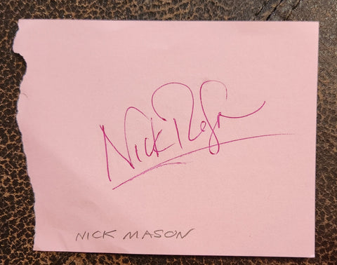 LEGENDARY PINK FLOYD DRUMMER NICK MASON HAND SIGNED PAGE