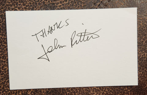 THREE'S COMPANY STAR JOHN RITTER HAND SIGNED CARD D.2003