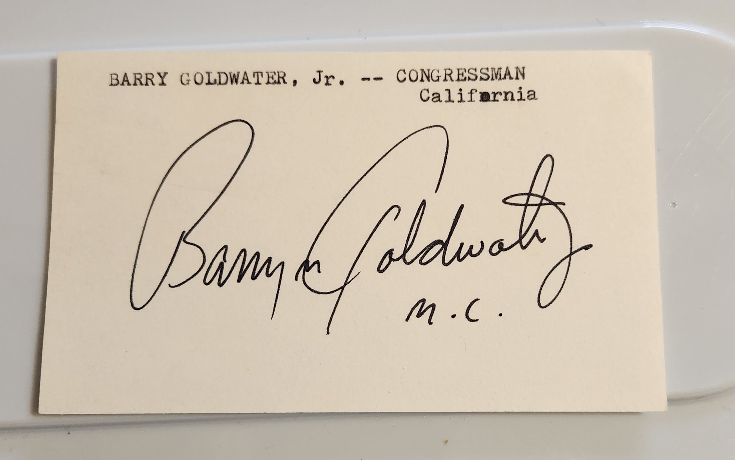 FORMER MEMBER OF CONGRESS BARRY GOLDWATER JR. HAND SIGNED CARD