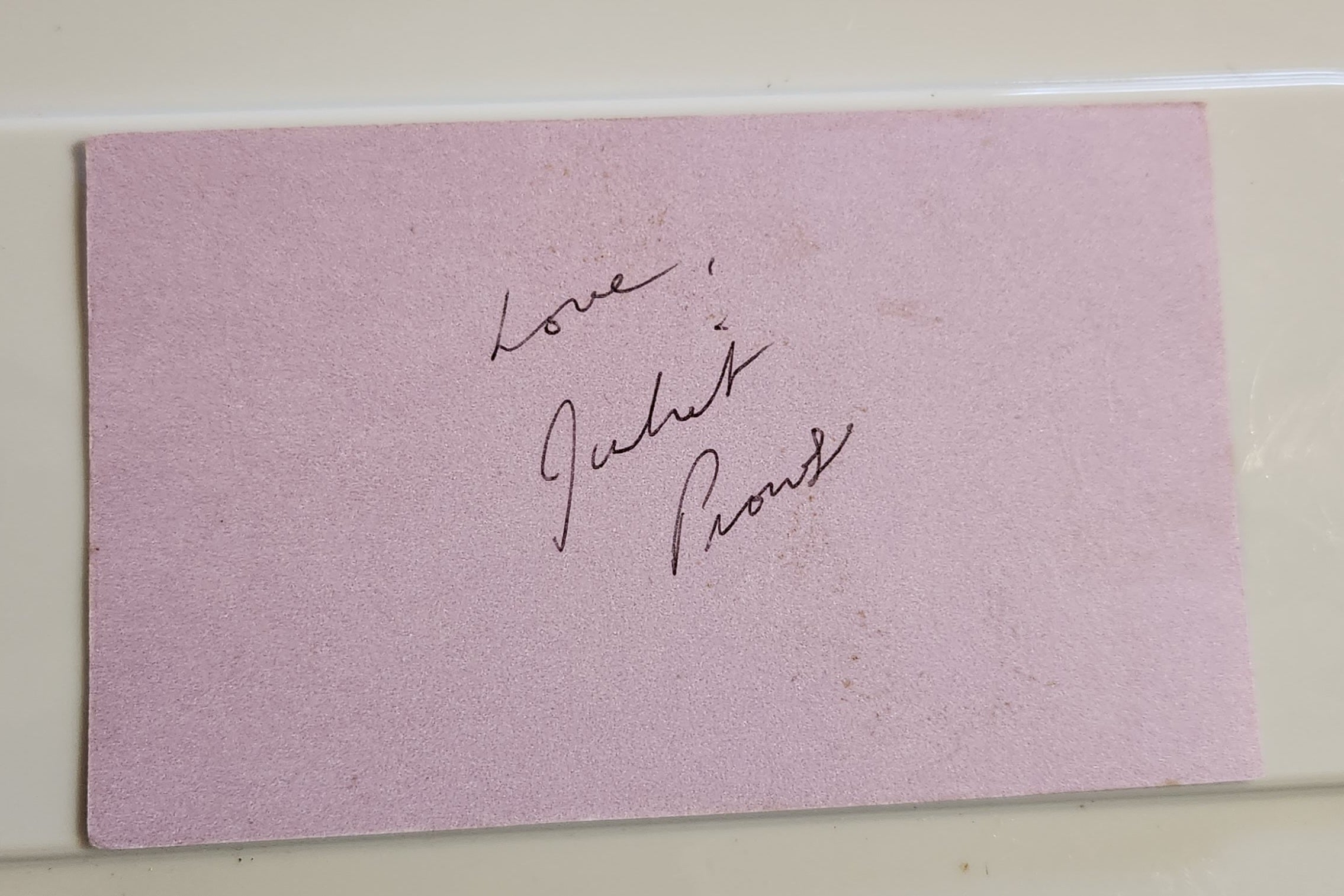 BEAUTIFUL ACTRESS DANCER JULIET PROWSE HAND SIGNED CARD D.1996