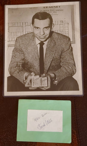 DRAGNET STAR JACK WEBB HAND SIGNED CARD AND VINTAGE 8X10 PHOTO D.1982