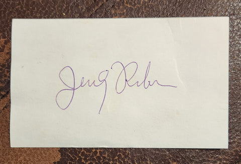 COUNTERCULTURE ICON JERRY RUBIN HAND SIGNED CARD D.1998