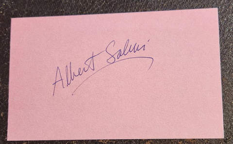 GREAT CHARACTER ACTOR ALBERT SALMI HAND SIGNED CARD D.1990