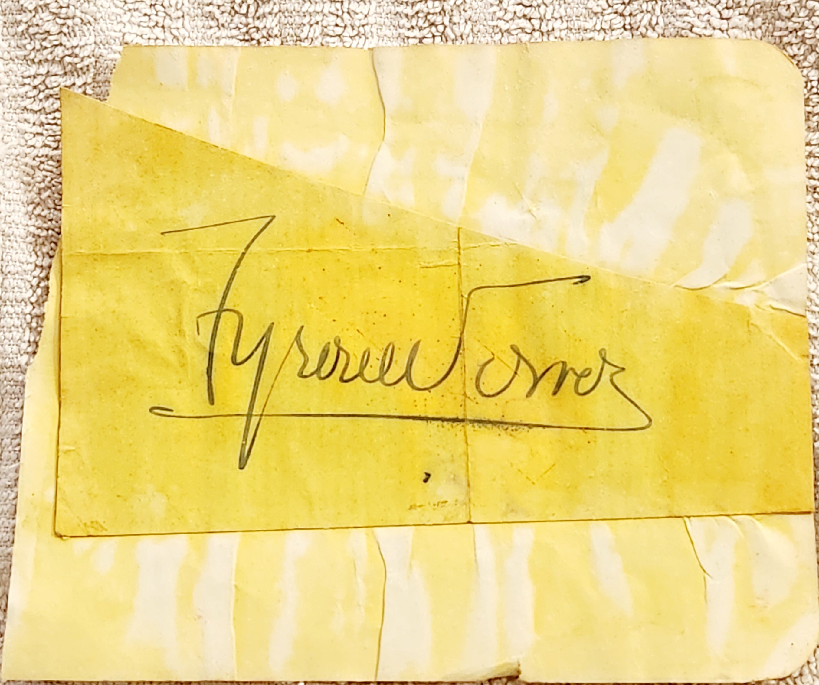 ACTOR TYRONE POWER HAND SIGNED PAGE D.1958 WATER DAMAGED