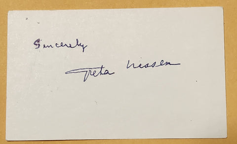 EARLY FILM ACTRESS GRETA NISSEN HAND SIGNED CARD D.1988