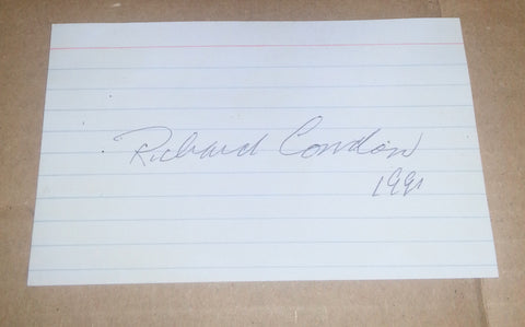 MANCHURIAN CANDIDATE AUTHOR RICHARD CONDON HAND SIGNED INDEX CARD PRIZZI'S HONOR