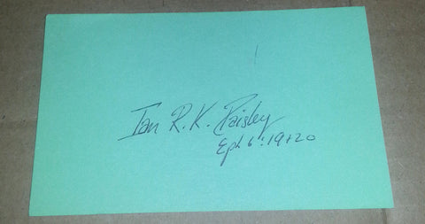 NORTHER IRELAND UNIONIST POLITICIAN IAN PAISLEY SIGNED INDEX CARD RIP