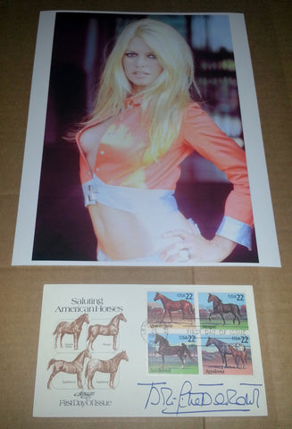 LEGENDARY BEAUTIFUL ACTRESS BRIGITTE BARDOT HAND SIGNED FDC AND GREAT SEXY PRINT