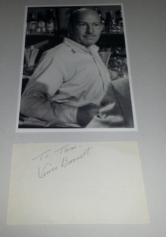RARE B-MOVIE CHARACTER ACTOR VINCE BARNETT SIGNED CARD AND NICE 5X7" PRINT D.1977