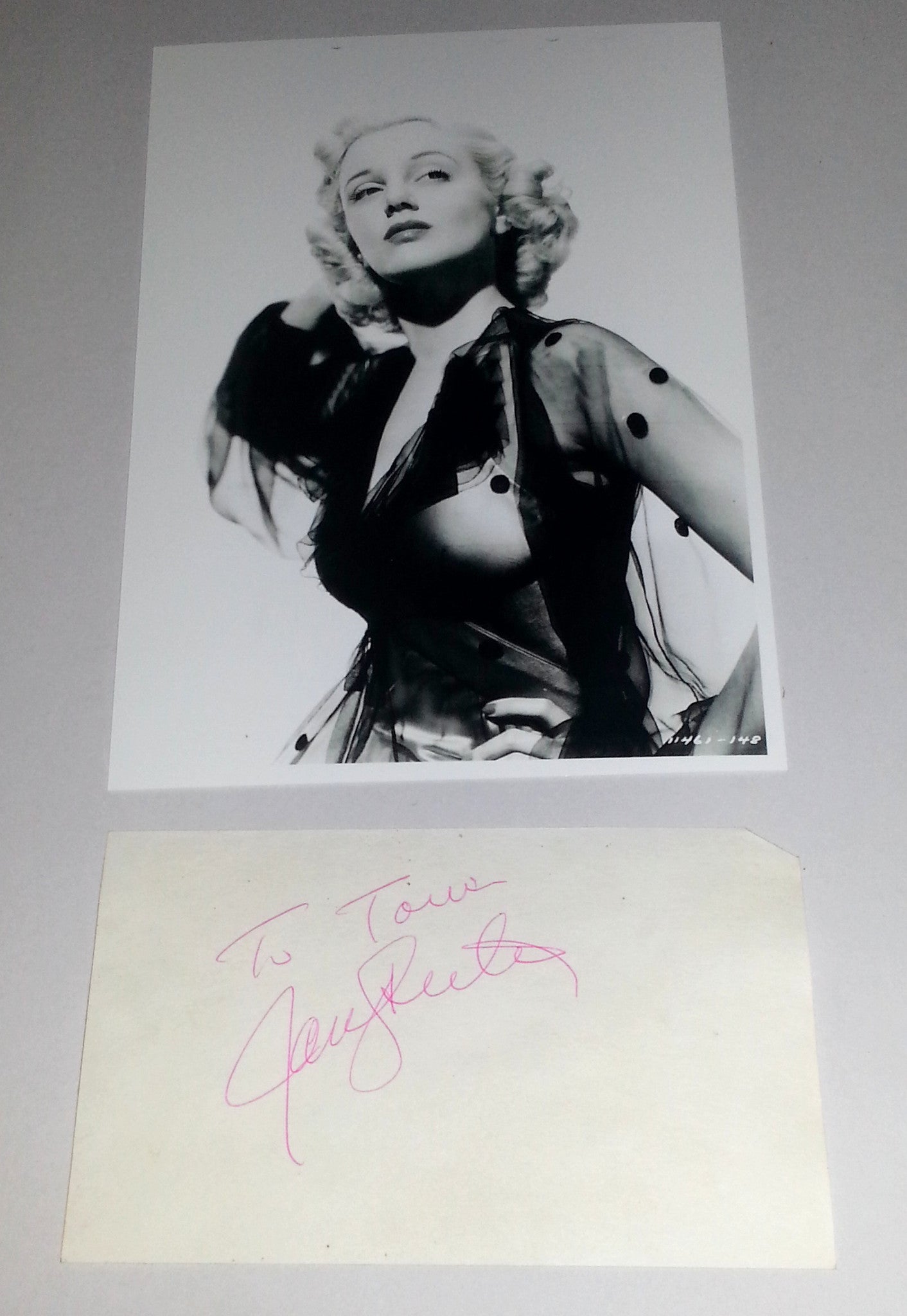 SULTRY ACTRESS JAN STERLING SIGNED CARD AND NICE 5X7" PRINT