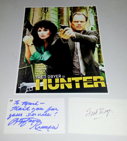 FRED DRYER AND STEPHANIE KRAMER HAND SIGNED CARDS & NICE "HUNTER" PRINT