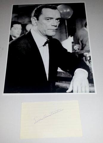 AMERICAN FRENCH FILM STAR EDDIE CONSTANTINE SIGNED CARD AND NICE PRINT "ALPHAVILLE" LEMMY CAUTION D.1993