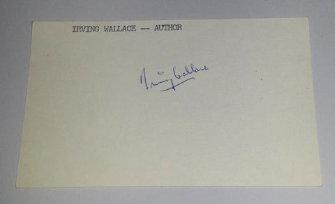 AUTHOR IRVING WALLACE HAND SIGNED INDEX CARD D.1990