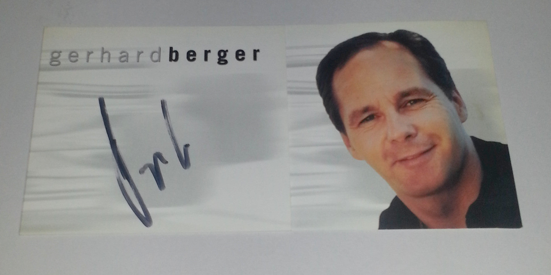 F-1 RACER GERHARD BERGER HAND SIGNED 3.5X8" FOLD OUT CARD