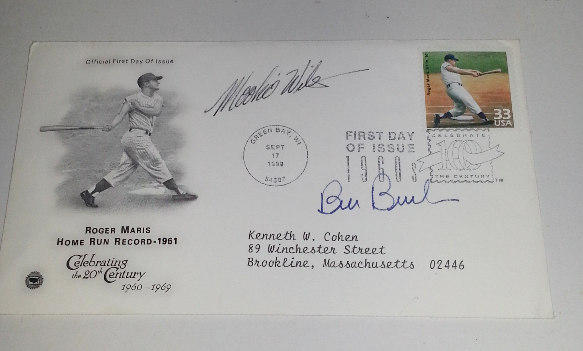 BILL BUCKNER AND MOOKIE WILSON DUAL SIGNED ROGER MARIS FIRST DAY COVER 1986 WORLD SERIES