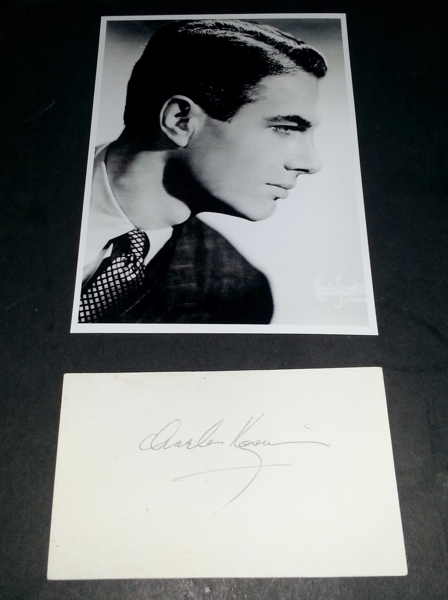 LONG TIME ACTOR CHARLES KORVIN HAND SIGNED CARD AND NICE 5X7" PRINT