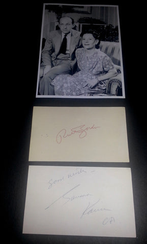 HOLLYWOOD COUPLE RUTH GORDON AND GARSON KANIN HAND SIGNED CARDS & NICE 5X7"  PRINT