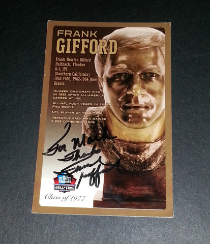 FOOTBALL LEGEND FRANK GIFFORD HAND SIGNED HALL OF FAME POSTCARD RIP