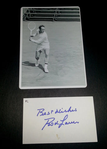 TENNIS LEGEND ROD LAVER HAND SIGNED CARD AND NICE 5X7" PRINT