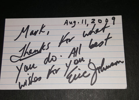 ELECTRIC GUITAR GREAT ERIC JOHNSON HAND SIGNED INDEX CARD