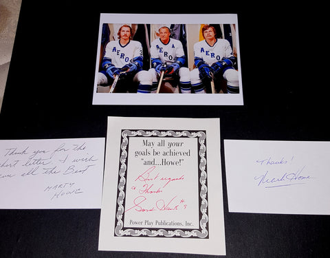 GORDIE HOWE AND HIS TWO SONS MARK AND MARTY AUTOGRAPHS AND A NICE 5X7" PRINT