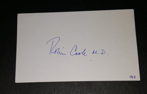 "COMA" AUTHOR ROBIN COOK HAND SIGNED INDEX CARD