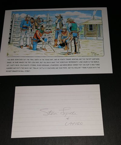WESTERN COMIC BOOK ARTIST STAN LYNDE HAND SIGNED CARD AND NICE 5X7" PRINT D.2013