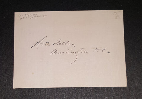 RARE ANDREW W. MELLON HAND SIGNED VINTAGE CARD D.1937 US TREASURER BANKER PHILANTHROPIST