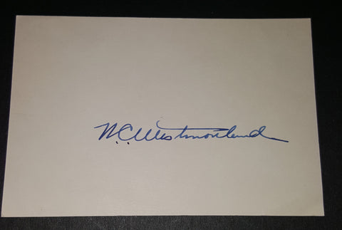 US ARMY GENERAL WILLIAM WESTMORELAND HAND SIGNED INDEX CARD D.2005