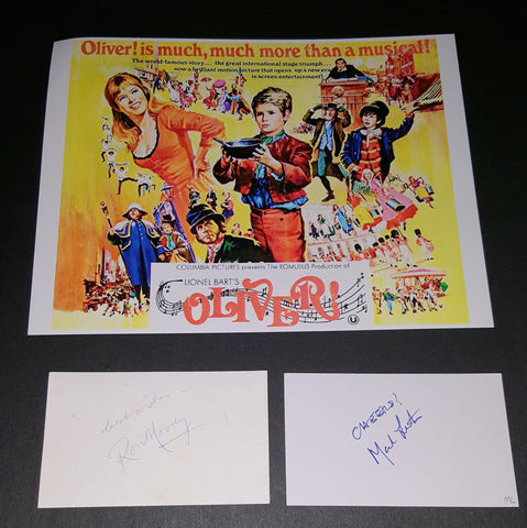 "OLIVER" STARS MARK LESTER AND RON MOODY HAND SIGNED CARDS AND NICE 8X11" PRINT