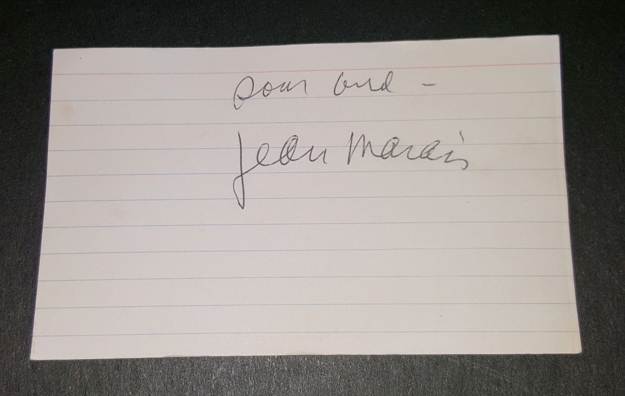 FRENCH ACTOR DIRECTOR JEAN MARAIS HAND SIGNED INDEX CARD D.1998