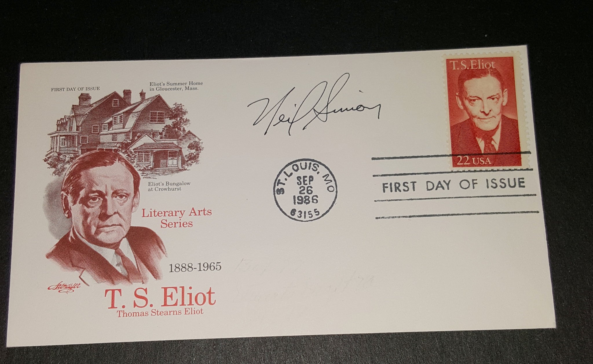 PLAYWRIGHT NEIL SIMON HAND SIGNED VINTAGE T. S. ELIOT HAND SIGNED FIRST DAY COVER