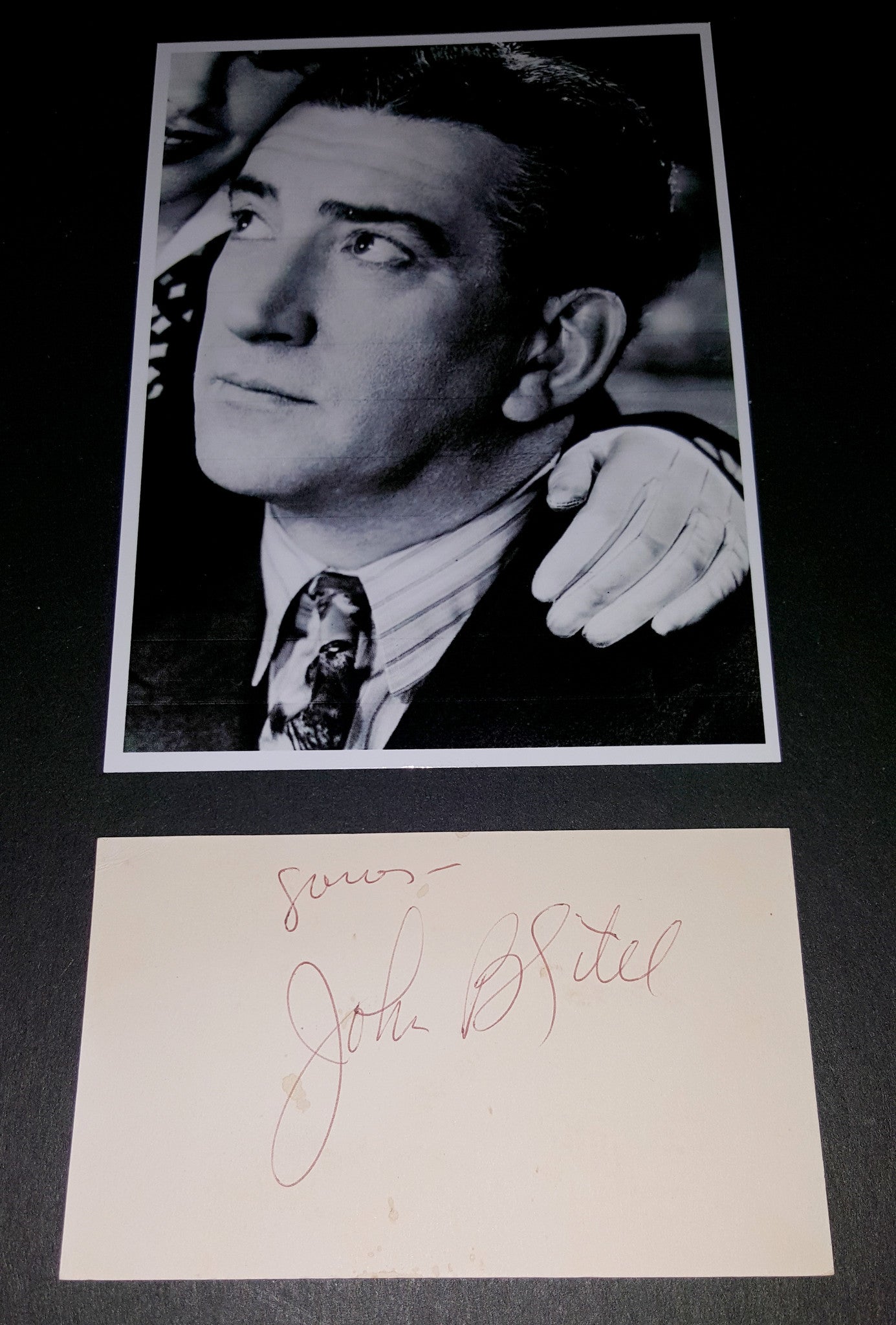 CHARACTER ACTOR JOHN LITEL HAND SIGNED CARD AND NICE 5X7" PRINT D.1972