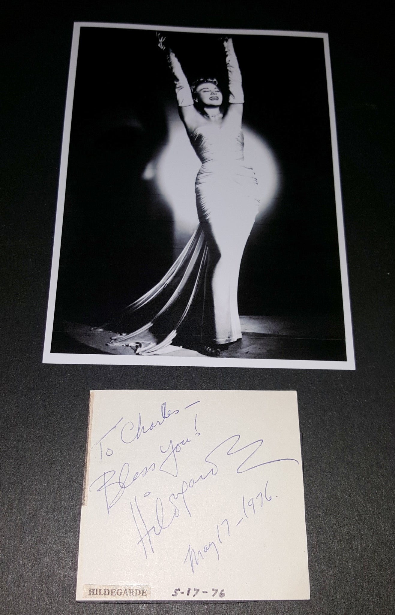 CABARET SINGER HILDEGARDE HAND SIGNED SMALL CARD AND NICE 5X7" PRINT D.2005