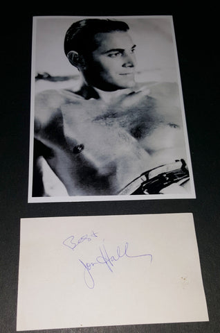 ADVENTURE MOVIE LEADING MAN JON HALL HAND SIGNED CARD AND NICE 5X7" PRINT D.1979