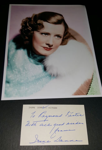 ACTRESS IRENE DUNNE HAND SIGNED CARD AND NICE PRINT D.1990