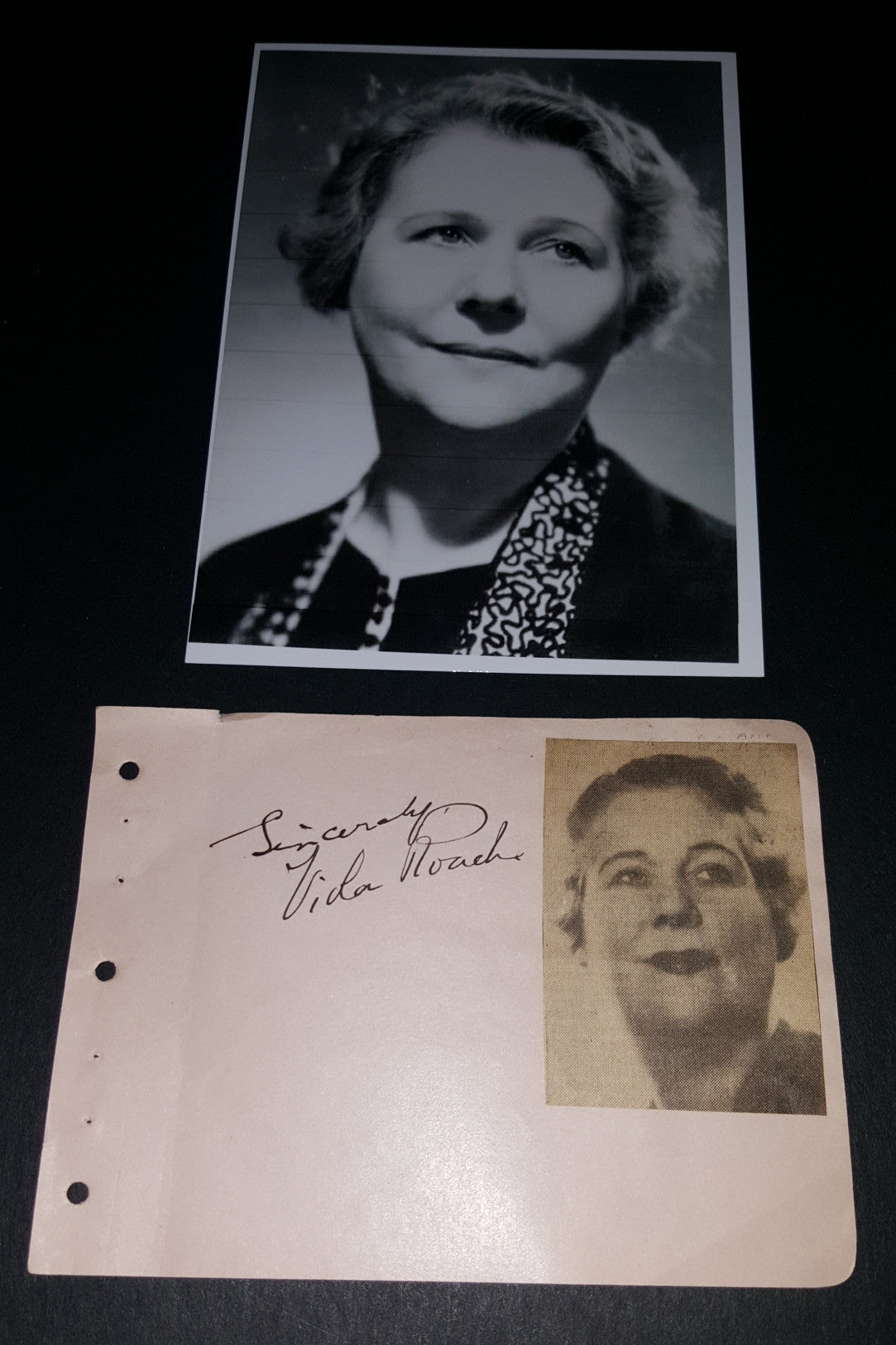 RARE ACTRESS VIOLA ROACHE HAND SIGNED PAGE AND NICE 5X7" PRINT D.1961