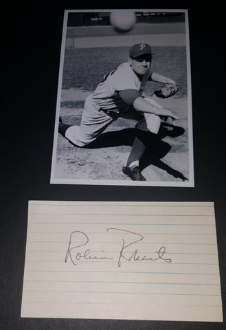 BASEBALL HOFER ROBIN ROBERTS HAND SIGNED CARD AND NICE 4X6" PRINT D.2010