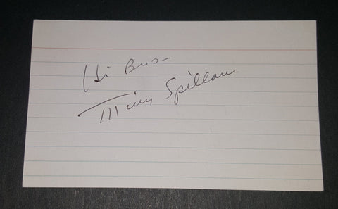 MIKE HAMMER CREATOR AUTHOR MICKEY SPILLANE HAND SIGNED INDEX CARD D.2006