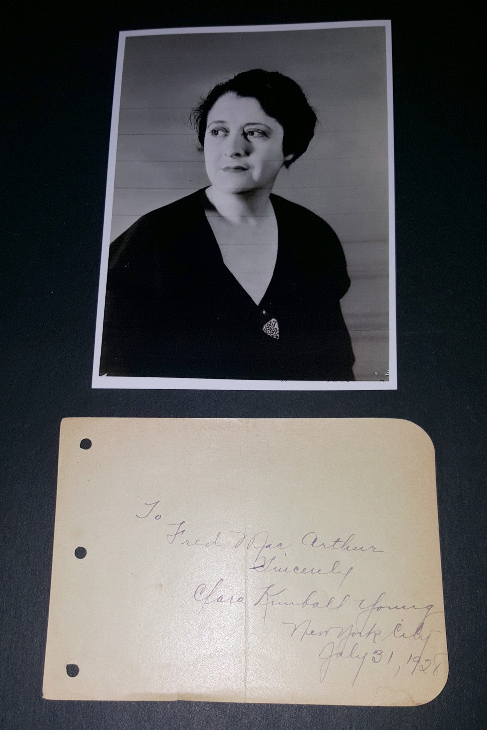 RARE EARLY SILENT FILM STAR CLARA KIMBALL YOUNG SIGNED PAGE AND NICE 5X7" PRINT D.1960