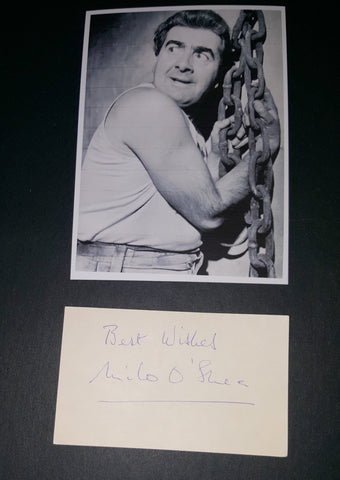 LONG TIME CHARACTER ACTOR MILO O'SHEA HAND SIGNED CARD AND NICE 5X7" PRINT D.2013