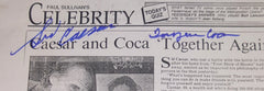 TV LEGENDS SID CAESAR (D.2014) & IMOGENE COCA (D.2001) HAND SIGNED 8X10 NEWSPAPER ARTICLE COPY