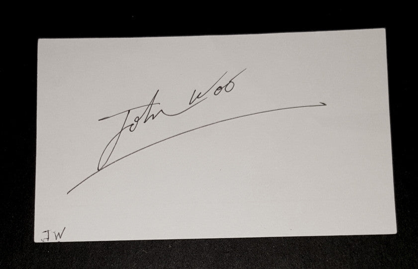 HONG KONG ACTION DIRECTOR JOHN WOO HAND SIGNED INDEX CARD