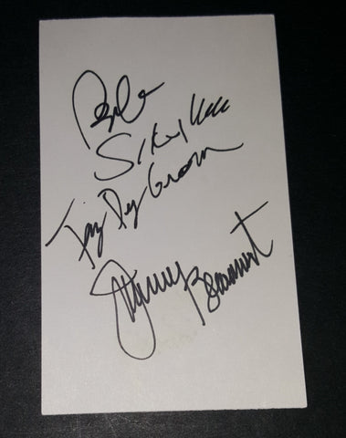 SINGER JIMMY BEAUMONT (THE SKYLINES) PLUS OTHERS HAND SIGNED INDEX CARD